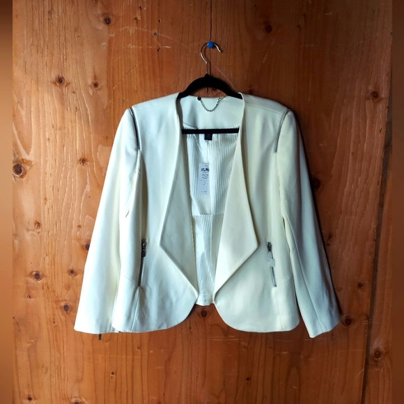 Chico's Black Label Antique White Zipper Blazer Jacket - Picture 1 of 16